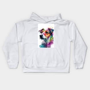 A Jack Russell Terrier Portrait with bright Rainbow Colors Kids Hoodie